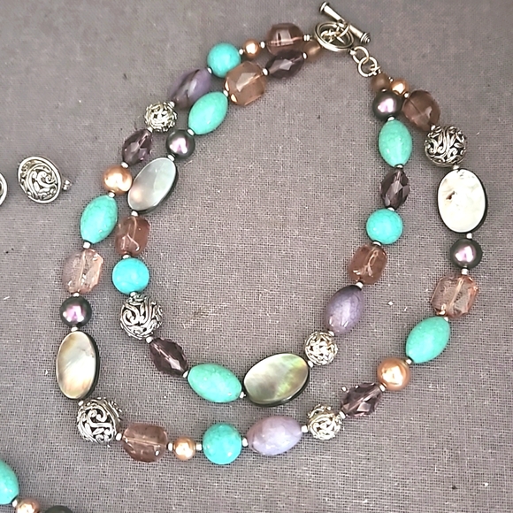 Premier Designs set Necklace, bracelet & earrings beautiful! Silver, turquoise - Picture 5 of 9